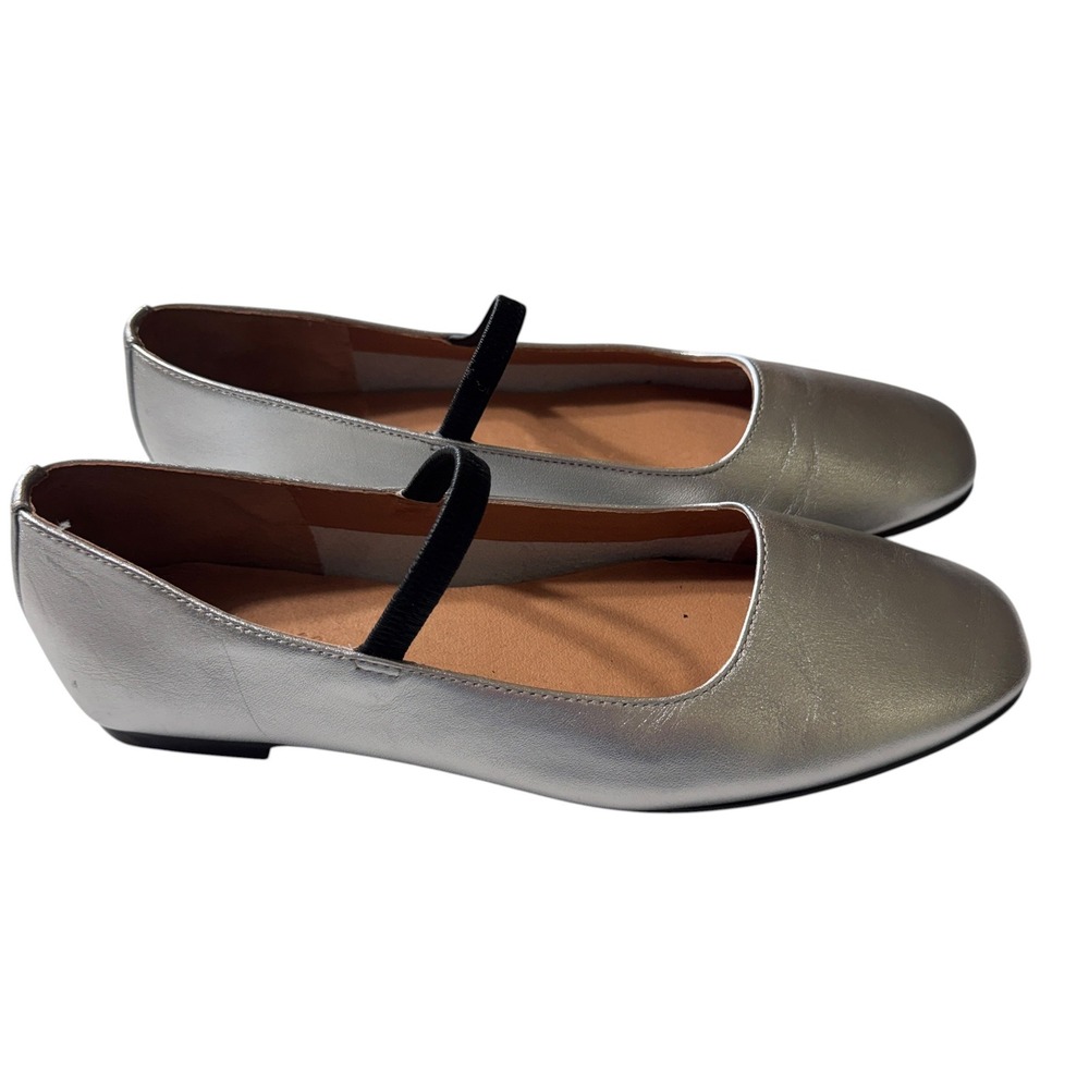 Madewell Mary Jane Ballet Flats Womens 7.5 Silver Excellent Metallic Square Toe